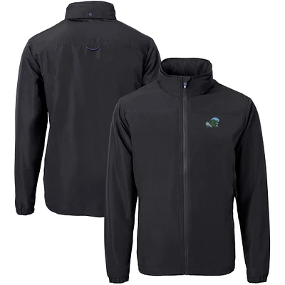 Men's Cutter & Buck Black Tulane Green Wave Big Tall Charter Eco Knit Recycled Full-Zip Jacket