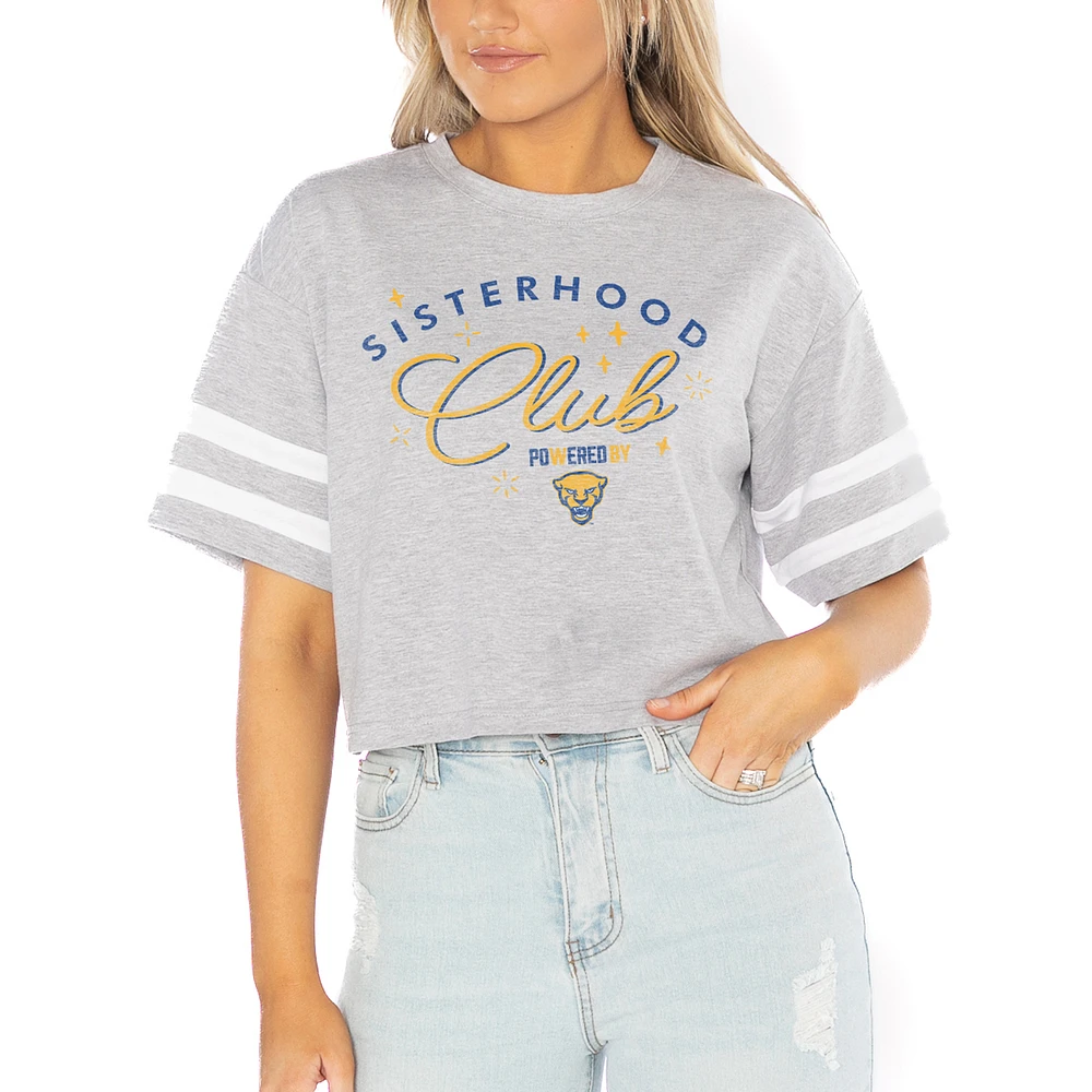 Women's Gameday Couture Gray Pitt Panthers PoweredBy Sisterhood Drop Shoulder Sleeve Stripe Cropped Tri-Blend T-Shirt