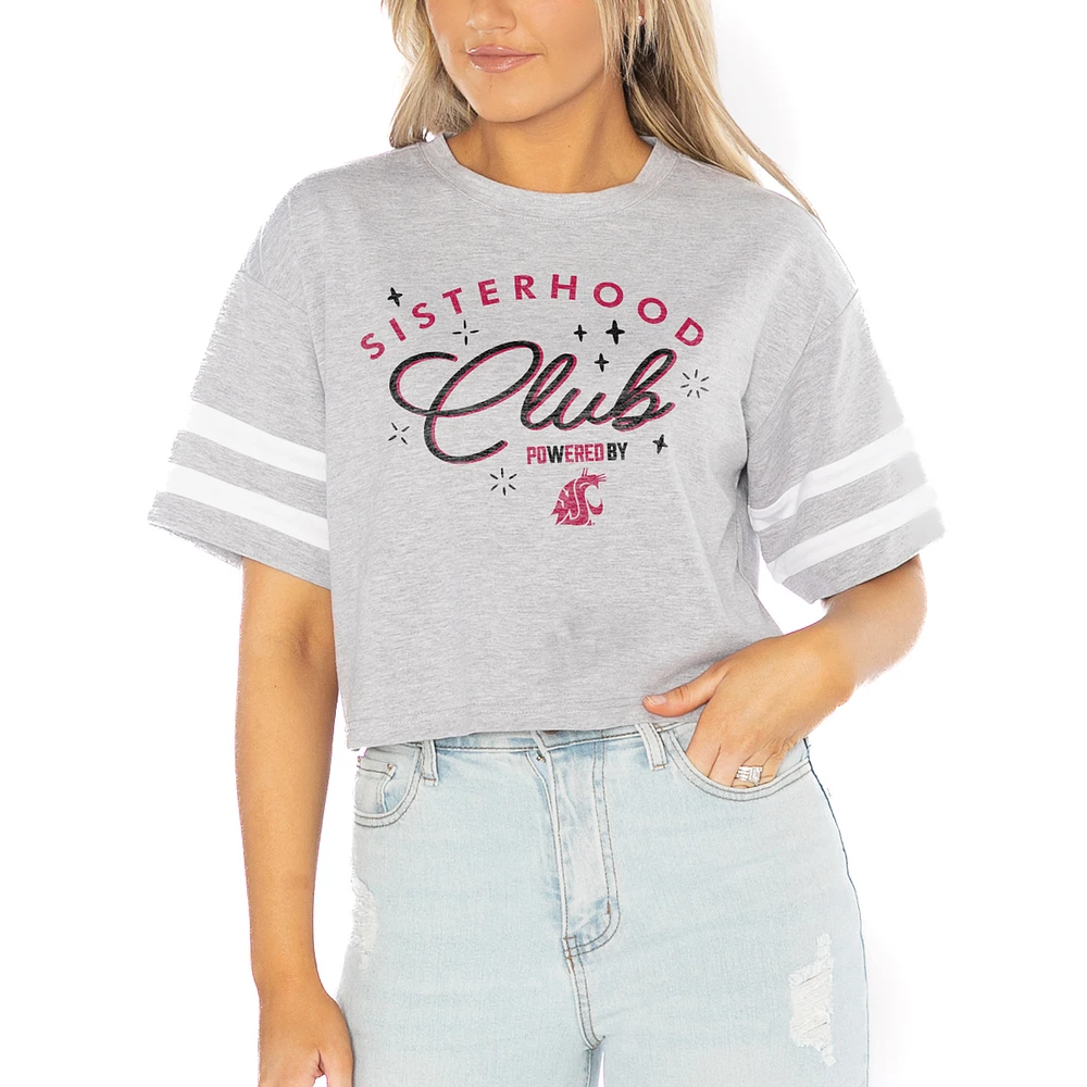 Women's Gameday Couture Gray Washington State Cougars PoweredBy Sisterhood Drop Shoulder Sleeve Stripe Cropped Tri-Blend T-Shirt