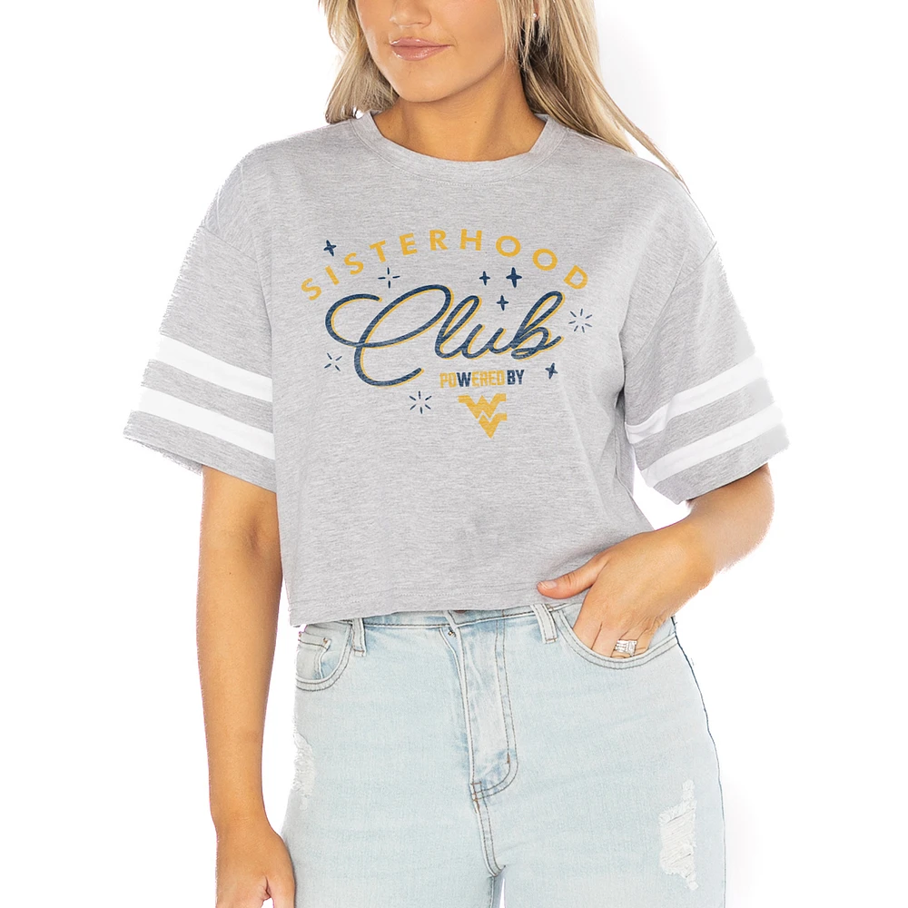 Women's Gameday Couture Gray West Virginia Mountaineers PoweredBy Sisterhood Drop Shoulder Sleeve Stripe Cropped Tri-Blend T-Shirt
