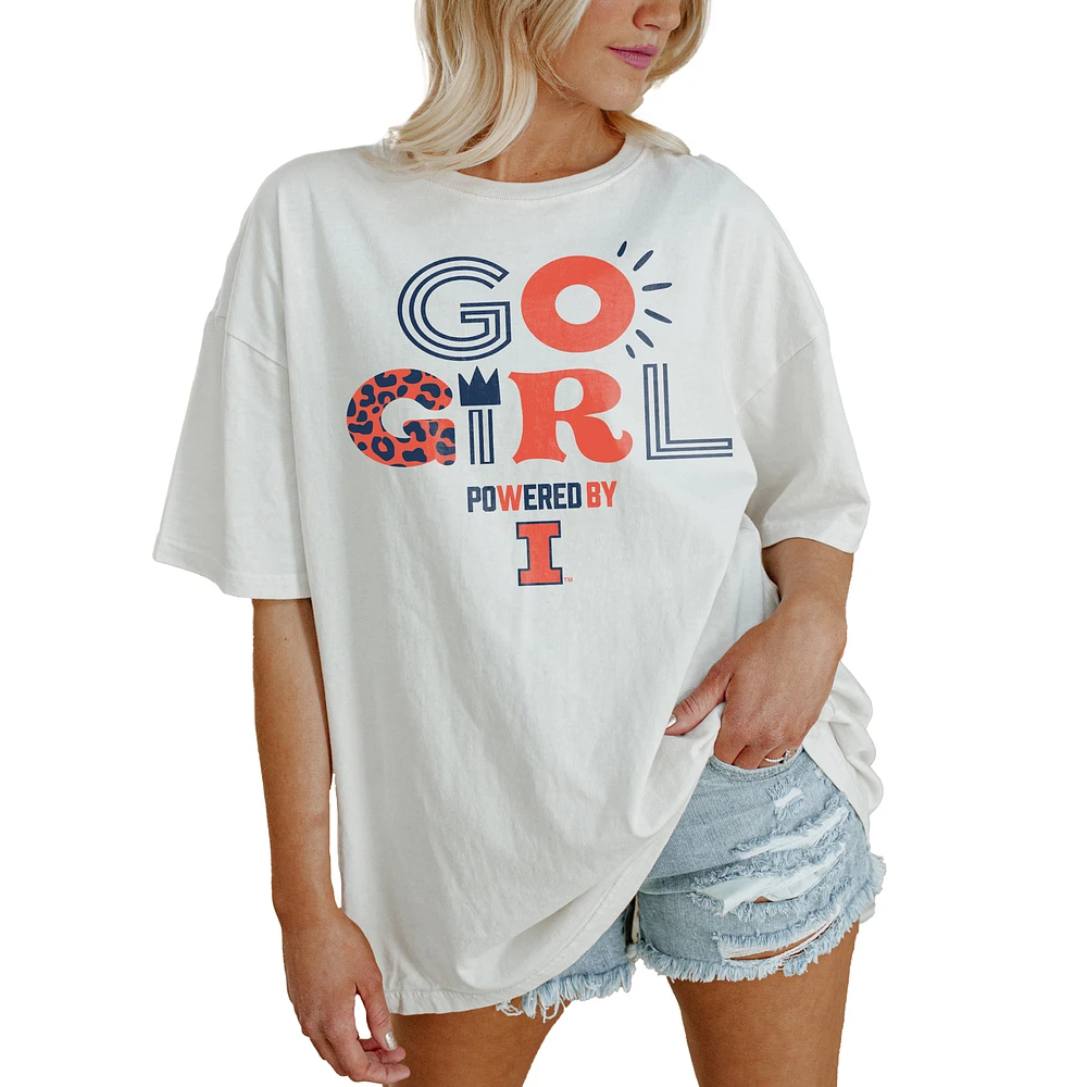 Women's Gameday Couture White Illinois Fighting Illini PoweredBy Go Girl Oversized T-Shirt