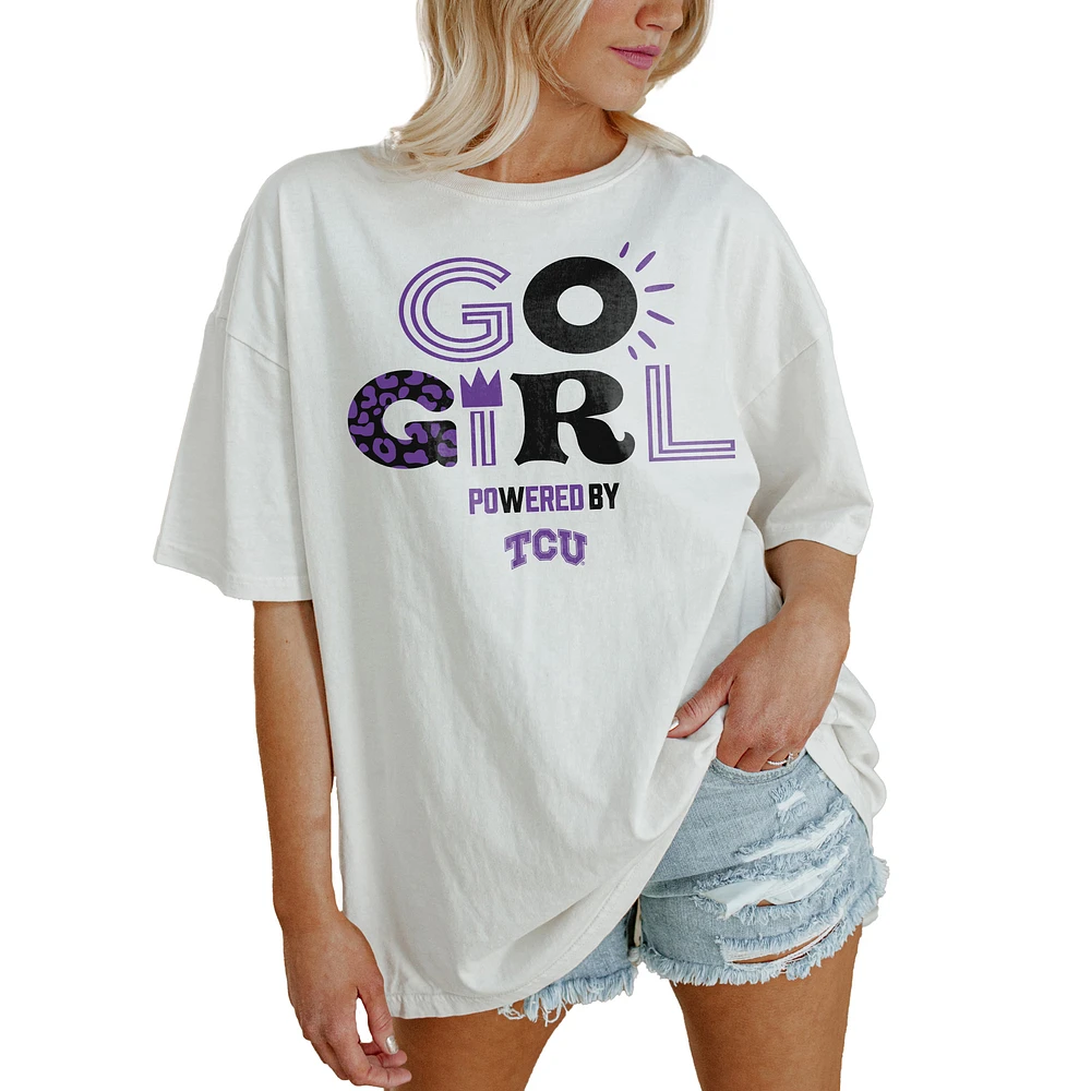 Women's Gameday Couture White TCU Horned Frogs PoweredBy Go Girl Oversized T-Shirt
