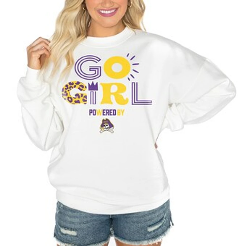 Women's Gameday Couture White ECU Pirates PoweredBy Go Girl Premium Pullover Sweatshirt