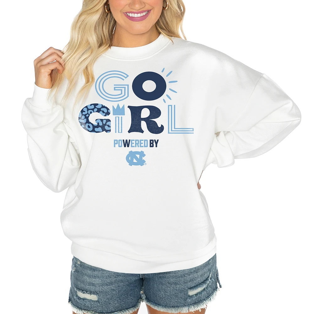 Women's Gameday Couture White North Carolina Tar Heels PoweredBy Go Girl Premium Pullover Sweatshirt