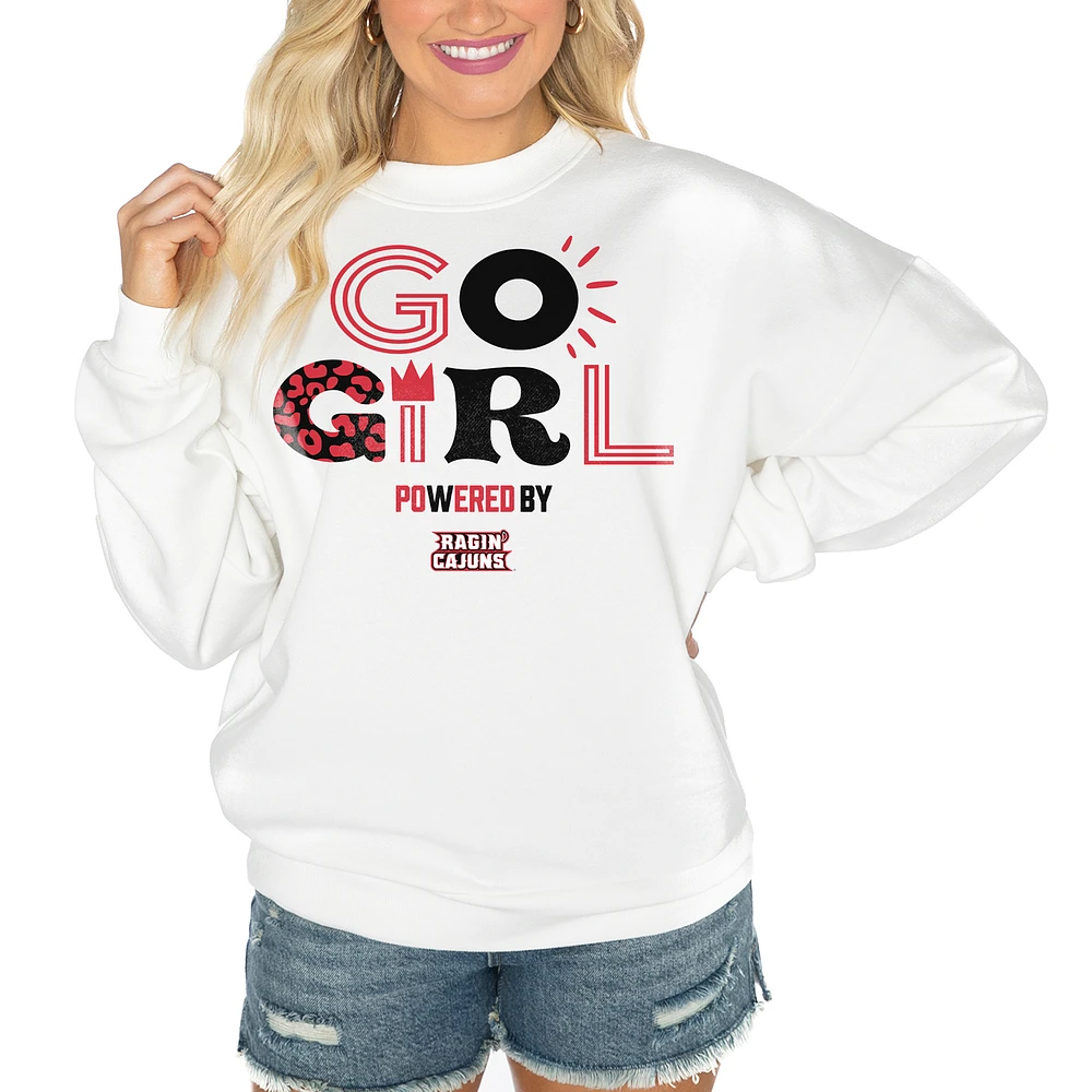 Women's Gameday Couture White Louisiana Ragin' Cajuns PoweredBy Go Girl Premium Pullover Sweatshirt
