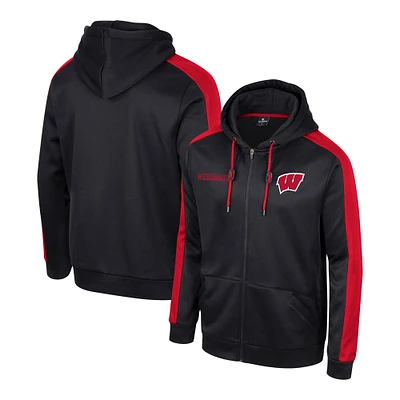 Men's Colosseum Black Wisconsin Badgers Reese Full-Zip Hoodie