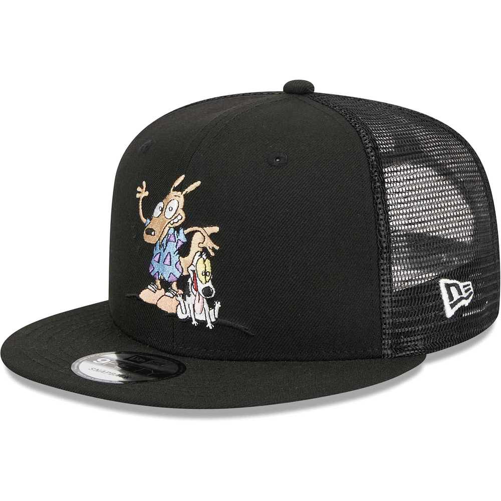 Men's New Era Black Rocko's Modern Life Rocko & Spunky Trucker 9FIFTY Snapback Hat