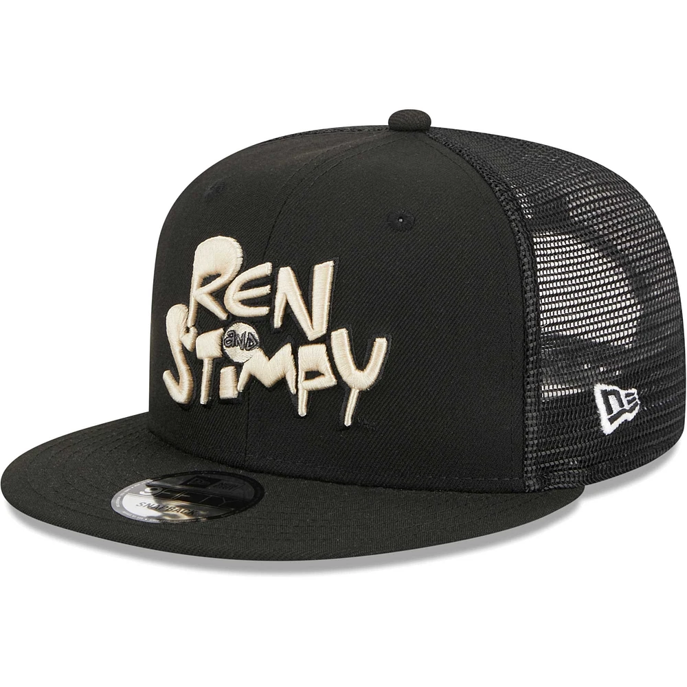 Men's New Era Black The Ren & Stimpy Show Trucker 9FIFTY Snapback Hat