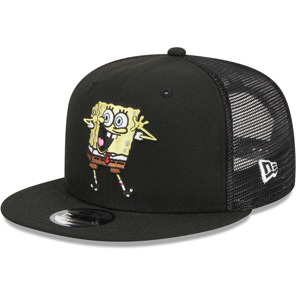 Men's New Era Black SpongeBob SquarePants Trucker 9FIFTY Snapback Hat