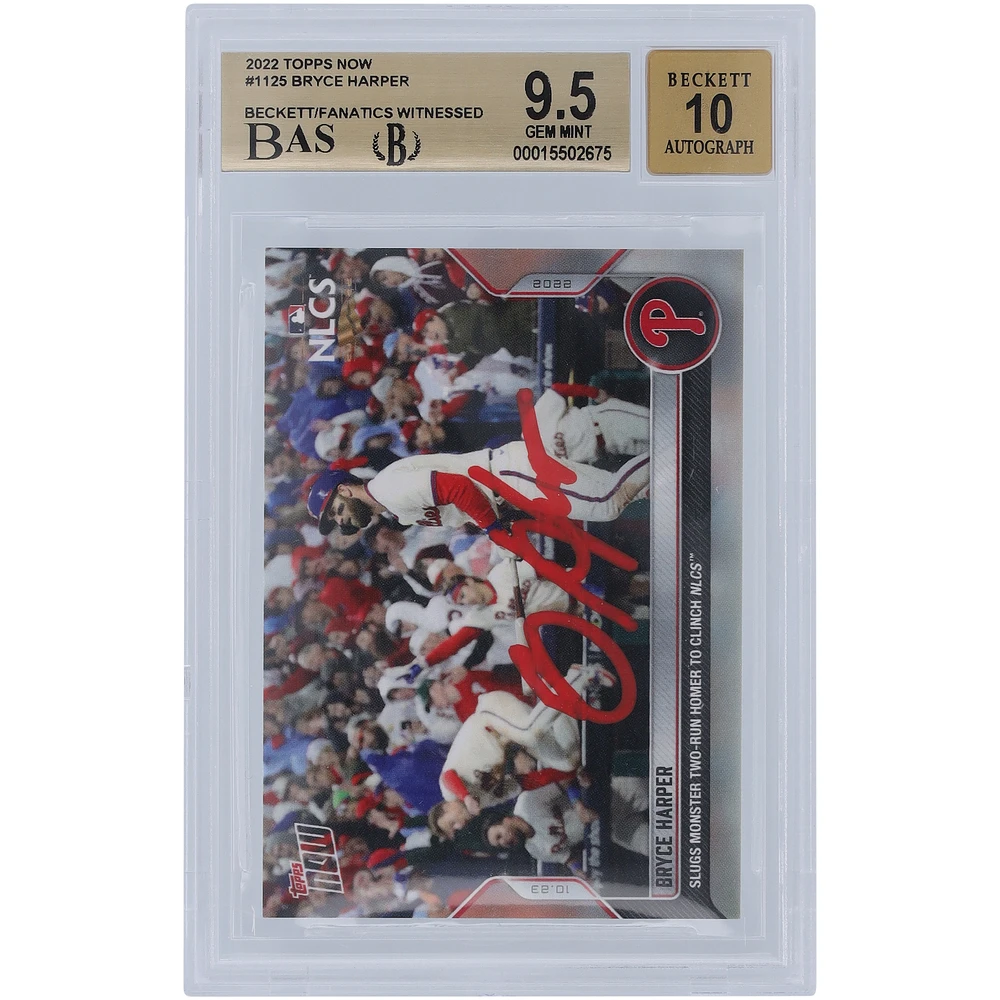 Bryce Harper Philadelphia Phillies Autographed 2022 Topps Now Red Ink #1125 Beckett Fanatics Witnessed Authenticated 9.5/10 Card - 9.5,9.5,9.5,9 Subgrades