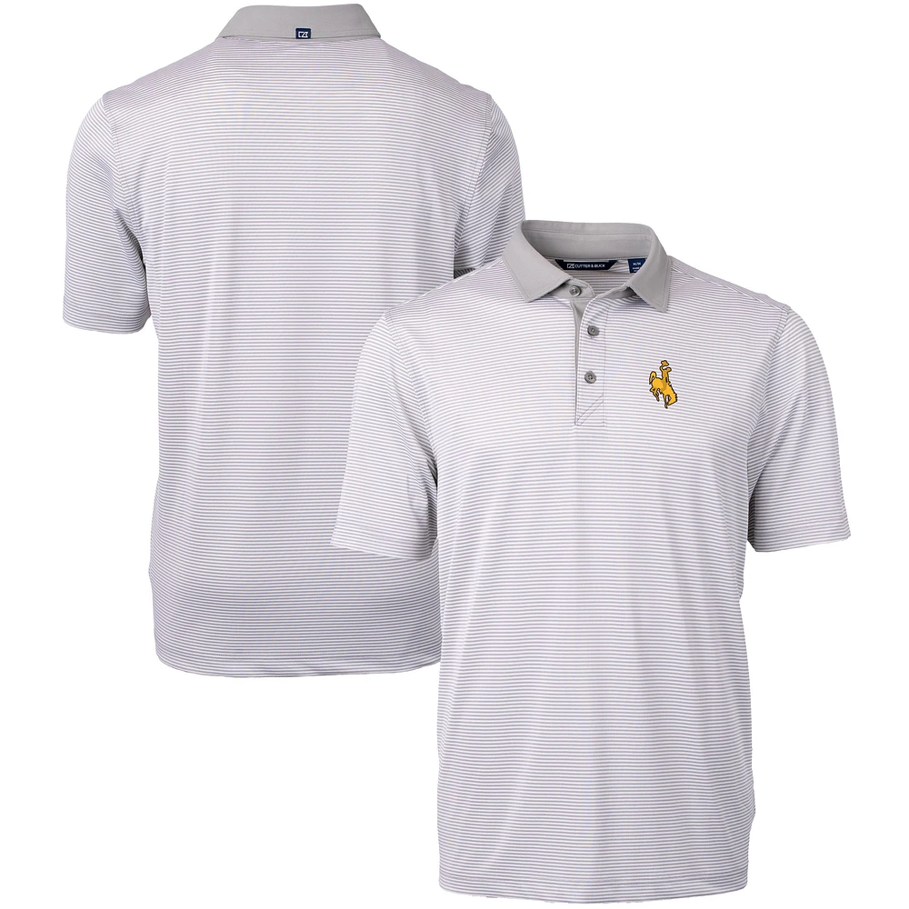 Men's Cutter & Buck Gray/White Wyoming Cowboys Big Tall Virtue Eco Pique Micro Stripe Recycled Polo