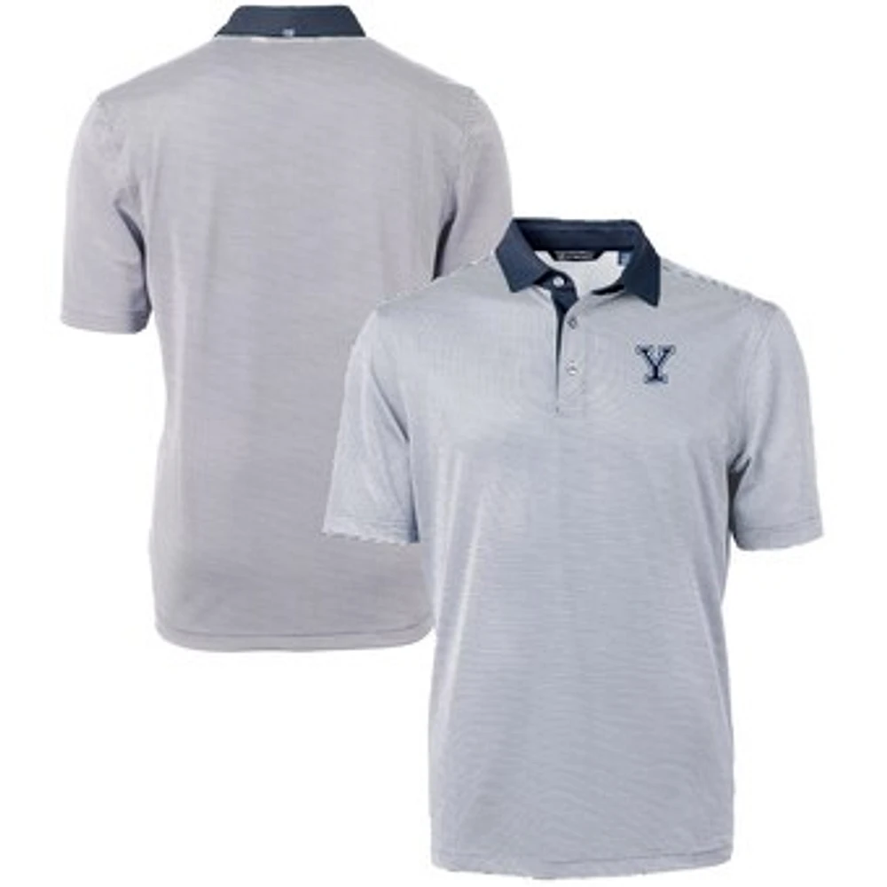 Men's Cutter & Buck Navy/White Yale Bulldogs Big Tall Virtue Eco Pique Micro Stripe Recycled Polo