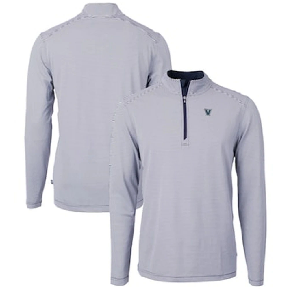 Men's Cutter & Buck Navy/White Villanova Wildcats Big Tall Virtue Eco Pique Micro Stripe Recycled Quarter-Zip Pullover Top