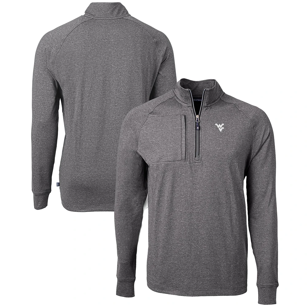 Men's Cutter & Buck Heather Black West Virginia Mountaineers Big Tall Adapt Eco Knit Quarter-Zip Pullover Top