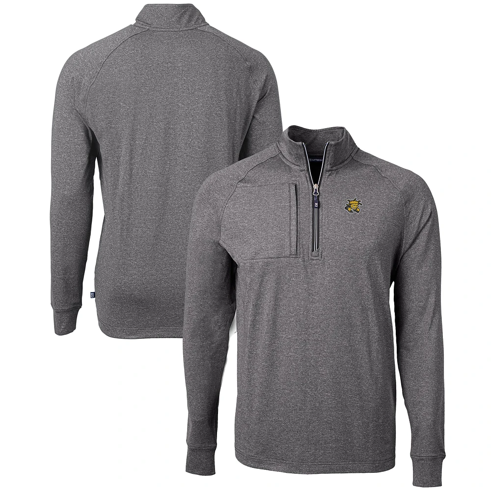 Men's Cutter & Buck Heather Black Wichita State Shockers Big Tall Adapt Eco Knit Quarter-Zip Pullover Top
