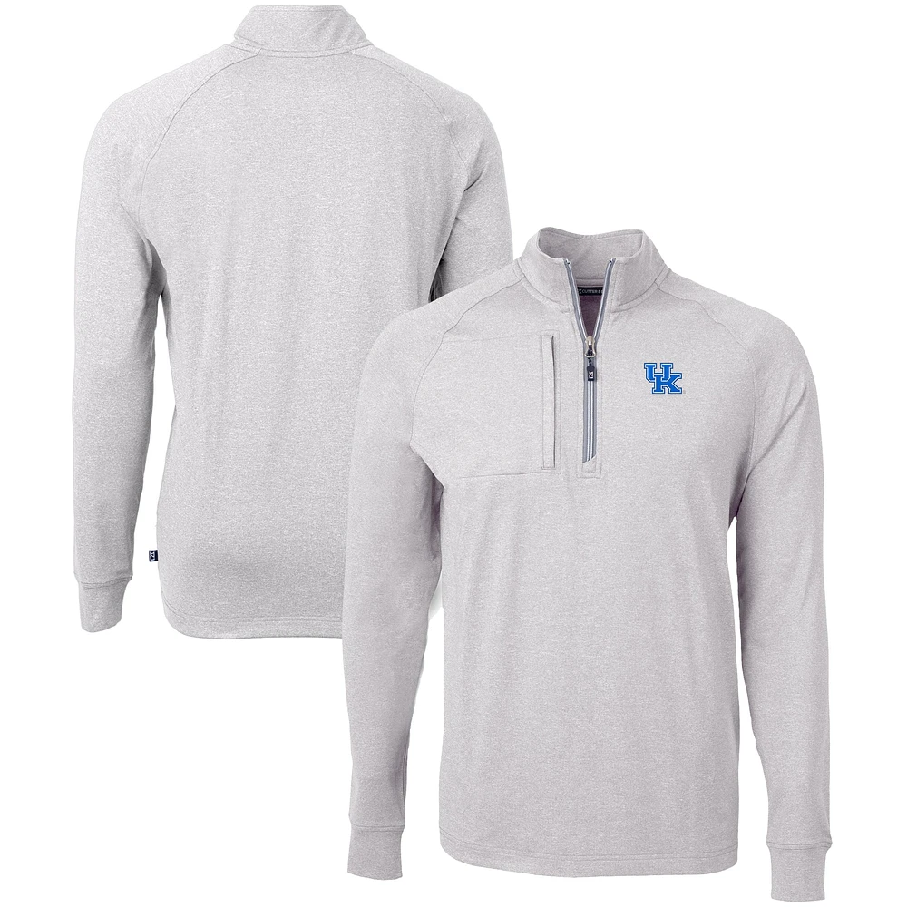 Men's Cutter & Buck Heather Gray Kentucky Wildcats Big Tall Adapt Eco Knit Quarter-Zip Pullover Top