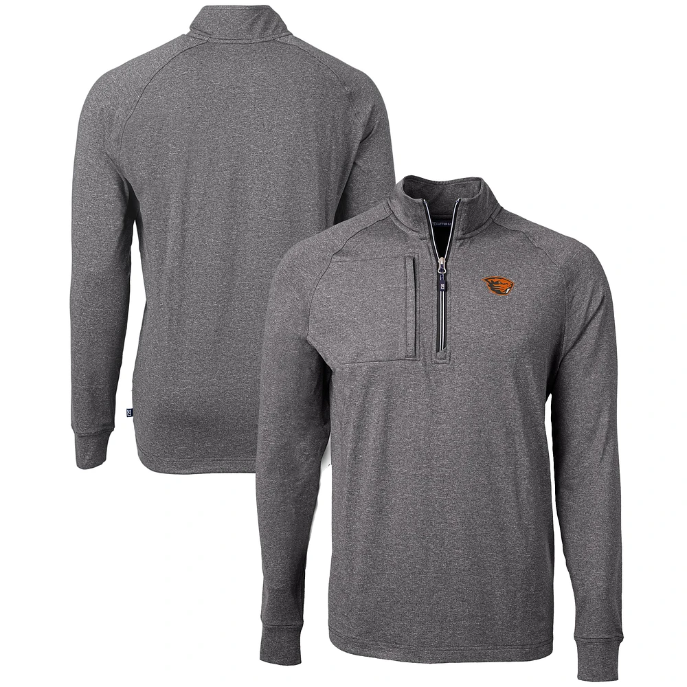 Men's Cutter & Buck Heather Black Oregon State Beavers Big Tall Adapt Eco Knit Quarter-Zip Pullover Top