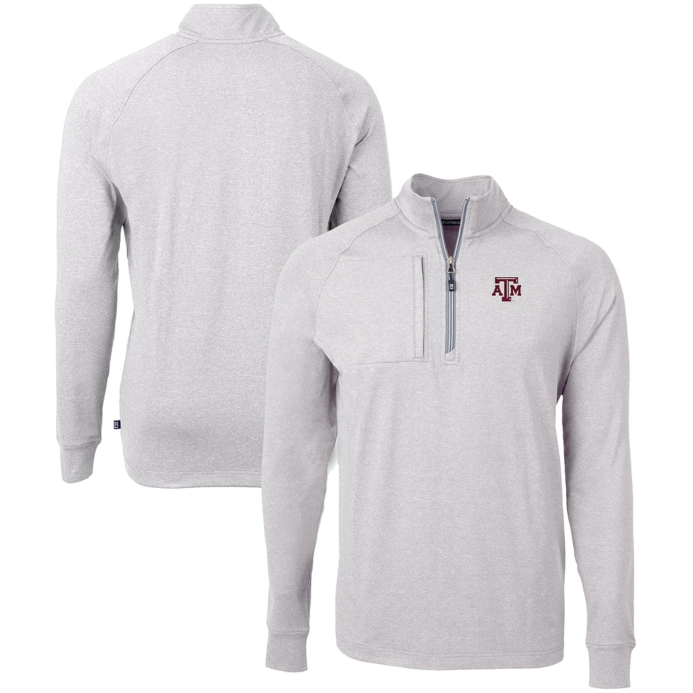 Men's Cutter & Buck Heather Gray Texas A&M Aggies Big Tall Adapt Eco Knit Quarter-Zip Pullover Top