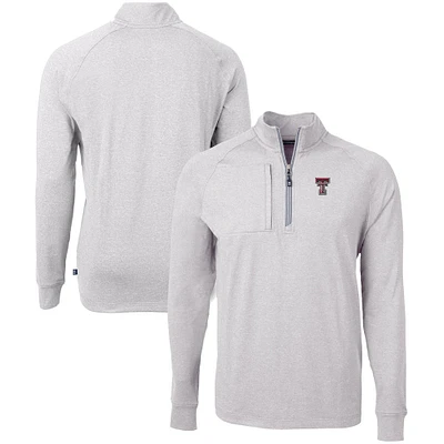 Men's Cutter & Buck Heather Gray Texas Tech Red Raiders Big Tall Adapt Eco Knit Quarter-Zip Pullover Top
