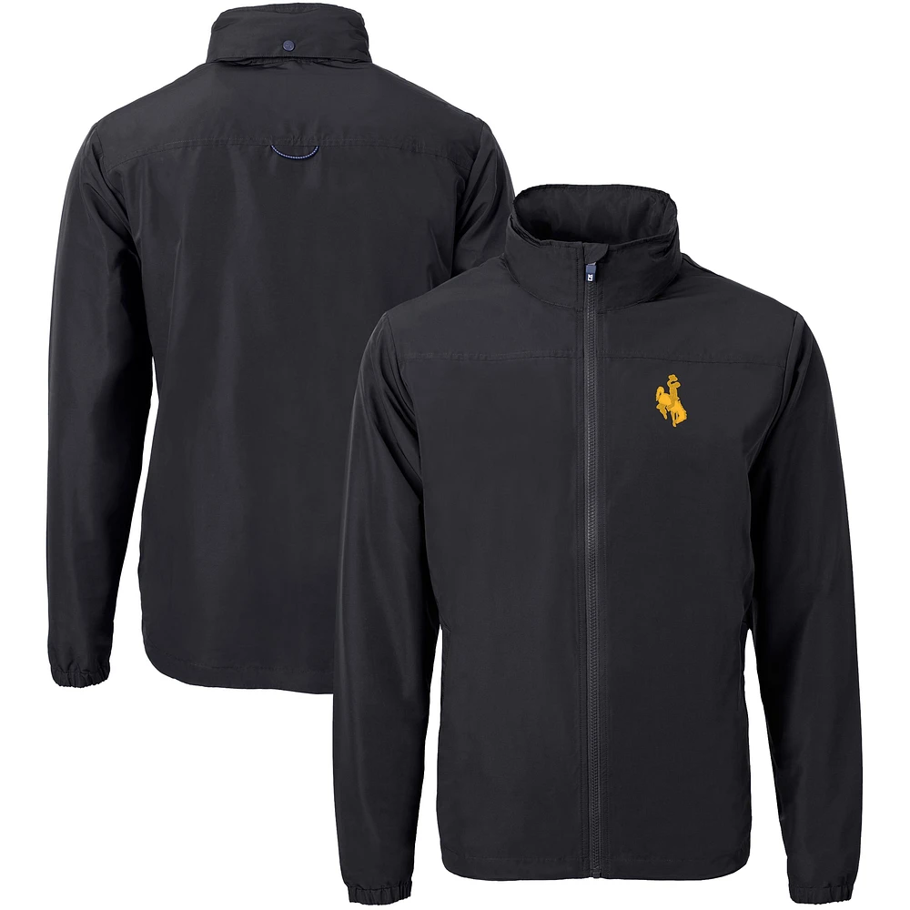 Men's Cutter & Buck Black Wyoming Cowboys Big Tall Charter Eco Knit Recycled Full-Zip Jacket