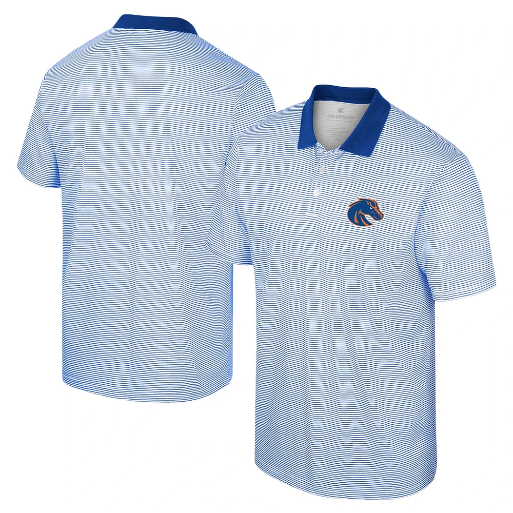 Men's Colosseum White/Royal Boise State Broncos Print Stripe Polo