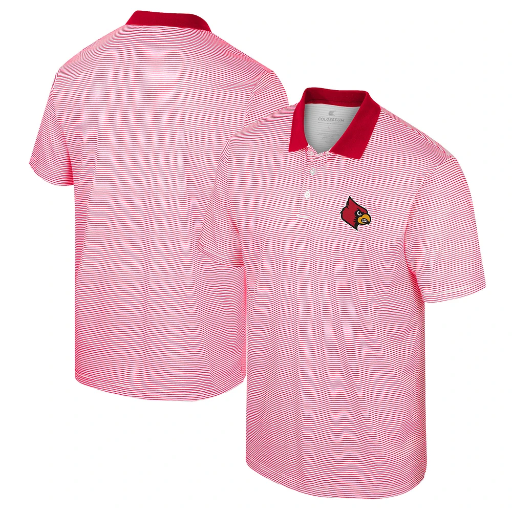 Men's Colosseum White/Red Louisville Cardinals Print Stripe Polo