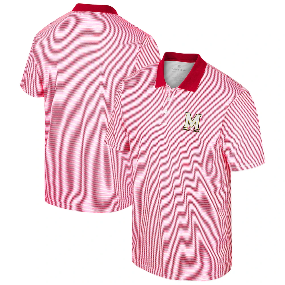 Men's Colosseum White/Red Maryland Terrapins Print Stripe Polo