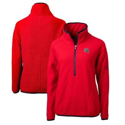 Women's Cutter & Buck Red New England Patriots Helmet Logo Cascade Eco Sherpa Fleece Half-Zip Pullover Jacket
