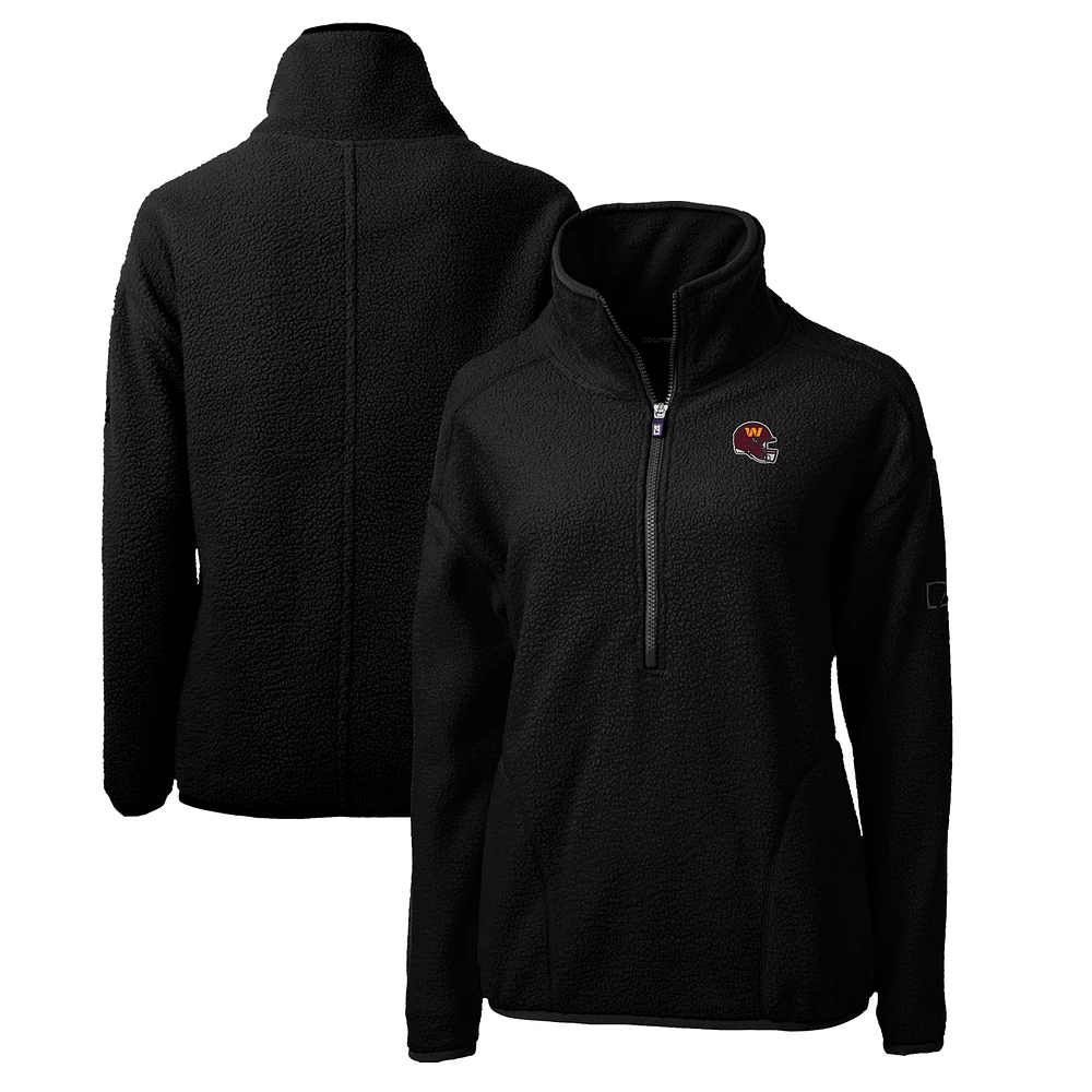 Women's Cutter & Buck Black Washington Commanders Helmet Logo Cascade Eco Sherpa Fleece Half-Zip Pullover Jacket