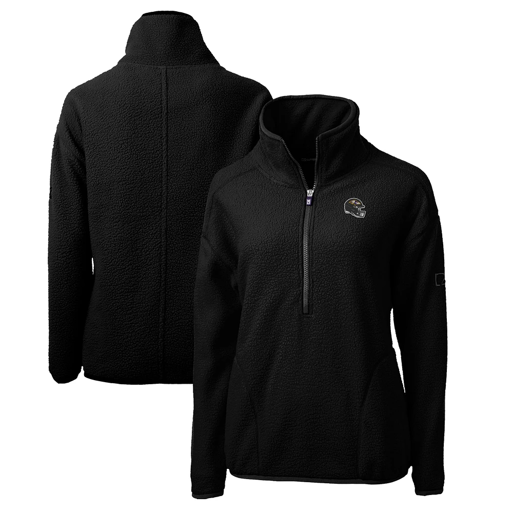 Women's Cutter & Buck Black Baltimore Ravens Helmet Logo Cascade Eco Sherpa Fleece Half-Zip Pullover Jacket