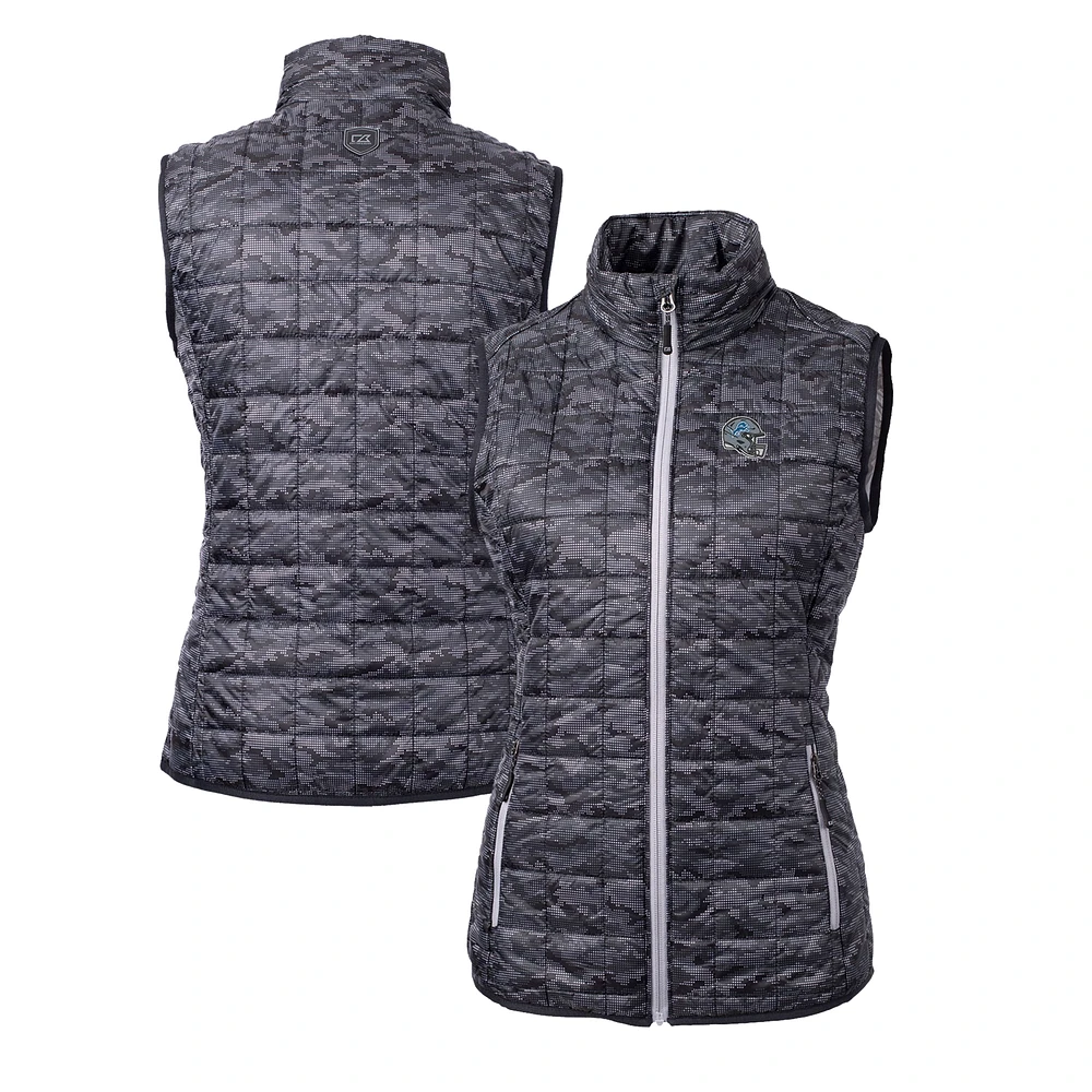 Women's Cutter & Buck Black Detroit Lions Helmet Logo Rainier PrimaLoft Eco Insulated Full-Zip Puffer Vest