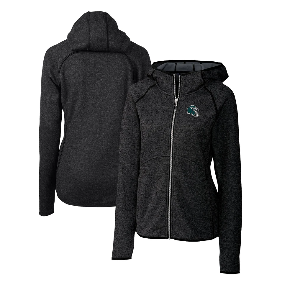 Women's Cutter & Buck Charcoal Philadelphia Eagles Helmet Logo Mainsail Sweater-Knit Full-Zip Hoodie