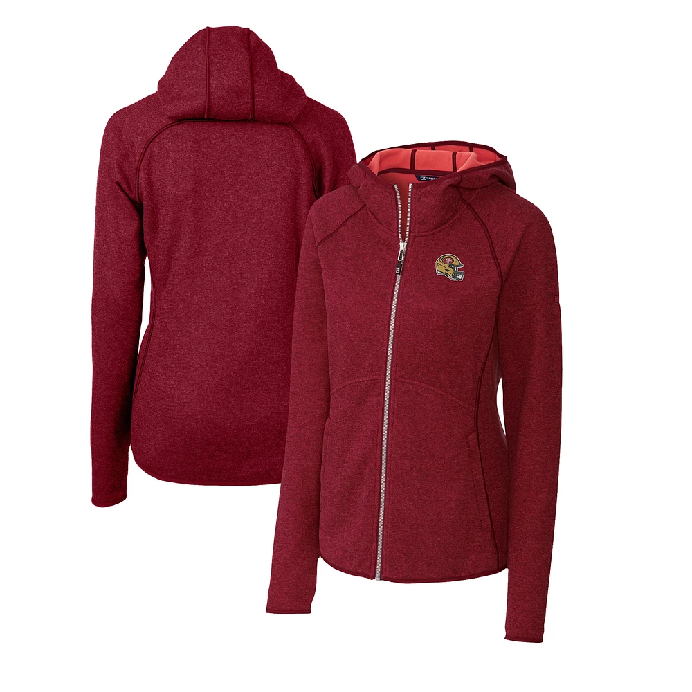 Women's Cutter & Buck Scarlet San Francisco 49ers Helmet Logo Mainsail Sweater-Knit Full-Zip Hoodie