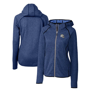 Women's Cutter & Buck Powder Blue Los Angeles Chargers Helmet Logo Mainsail Sweater-Knit Full-Zip Hoodie
