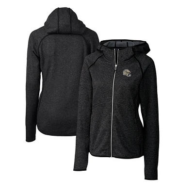 Women's Cutter & Buck Charcoal New Orleans Saints Helmet Logo Mainsail Sweater-Knit Full-Zip Hoodie