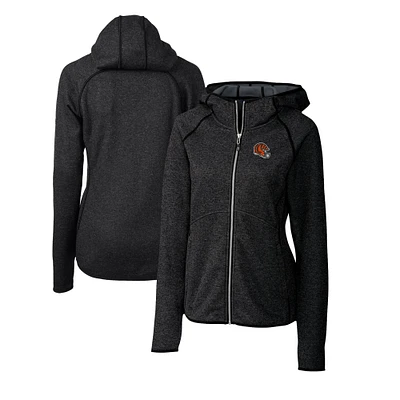 Women's Cutter & Buck Charcoal Cincinnati Bengals Helmet Logo Mainsail Sweater-Knit Full-Zip Hoodie