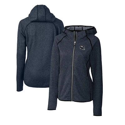 Women's Cutter & Buck Navy Denver Broncos Helmet Logo Mainsail Sweater-Knit Full-Zip Hoodie