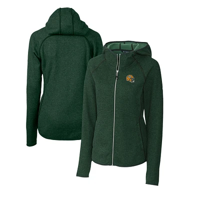 Women's Cutter & Buck Green Green Bay Packers Helmet Logo Mainsail Sweater-Knit Full-Zip Hoodie