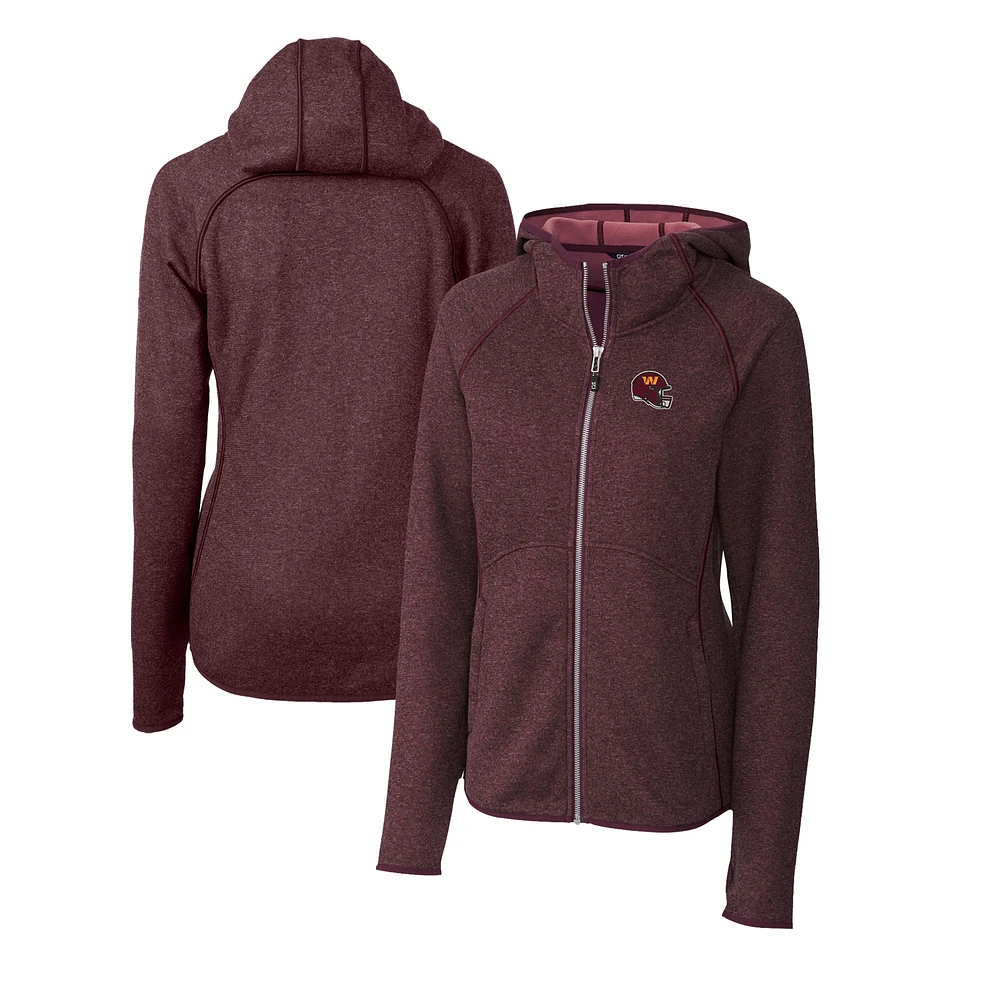 Women's Cutter & Buck Burgundy Washington Commanders Helmet Logo Mainsail Sweater-Knit Full-Zip Hoodie
