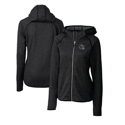 Women's Cutter & Buck Charcoal Baltimore Ravens Helmet Logo Mainsail Sweater-Knit Full-Zip Hoodie