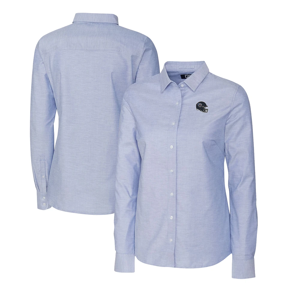 Women's Cutter & Buck Light Blue Tennessee Titans Helmet Logo Stretch Oxford Long Sleeve Button-Up Shirt
