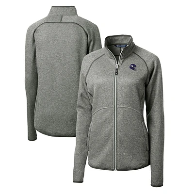 Women's Cutter & Buck Heather Gray Minnesota Vikings Helmet Logo Mainsail Sweater-Knit Full-Zip Jacket