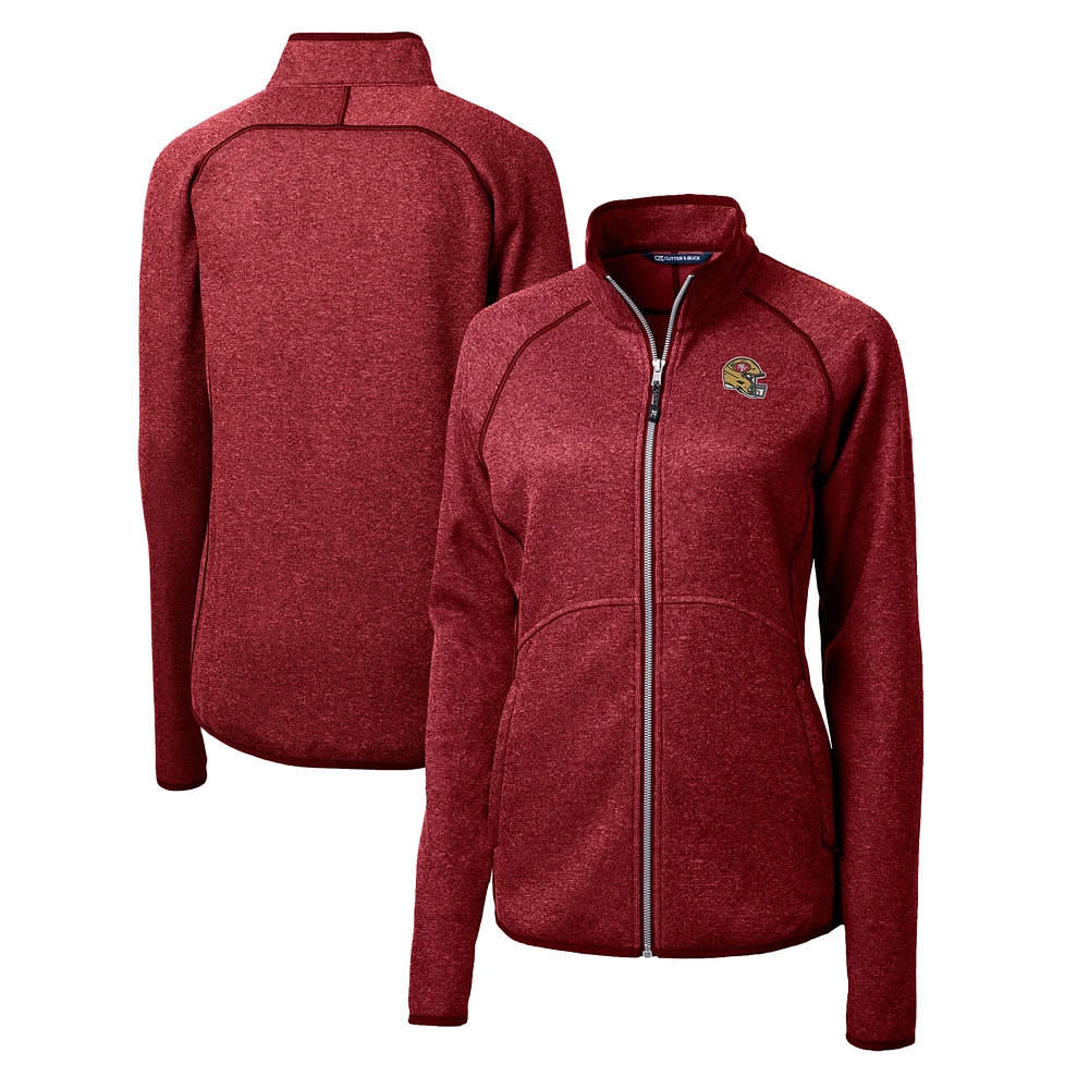 Women's Cutter & Buck Scarlet San Francisco 49ers Helmet Logo Mainsail Sweater-Knit Full-Zip Jacket