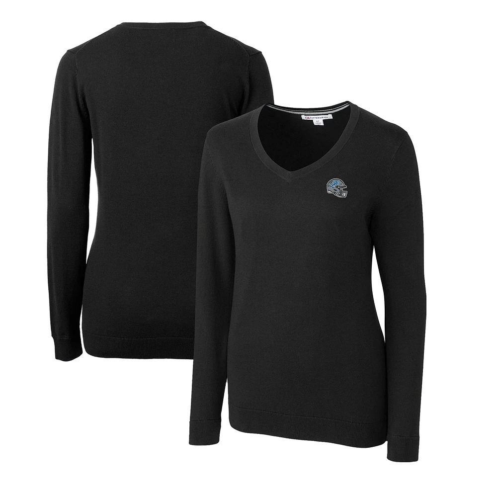 Women's Cutter & Buck Black Detroit Lions Helmet Logo Lakemont Tri-Blend V-Neck Pullover Sweater