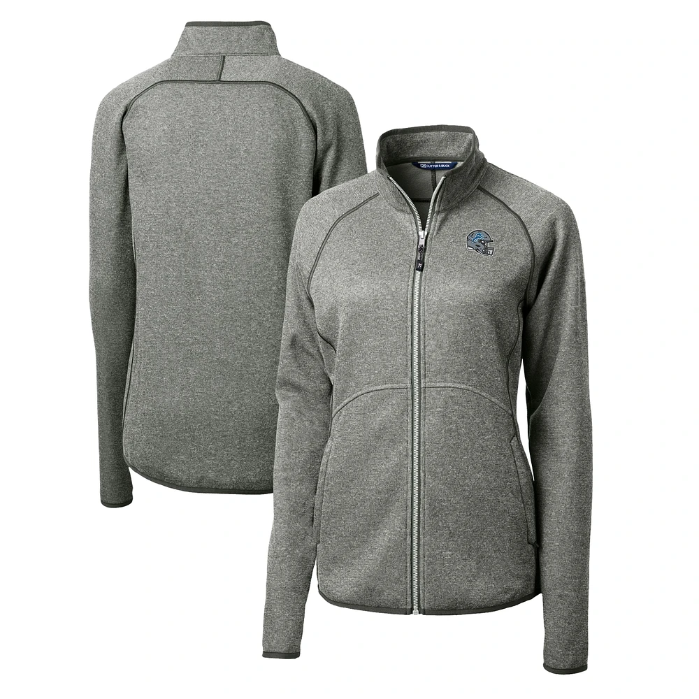 Women's Cutter & Buck Heather Gray Detroit Lions Helmet Logo Mainsail Sweater-Knit Full-Zip Jacket