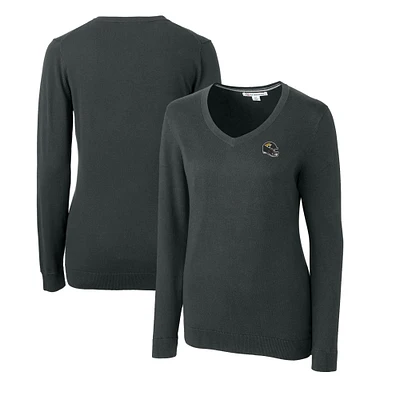 Women's Cutter & Buck Charcoal Jacksonville Jaguars Helmet Logo Lakemont Tri-Blend V-Neck Pullover Sweater