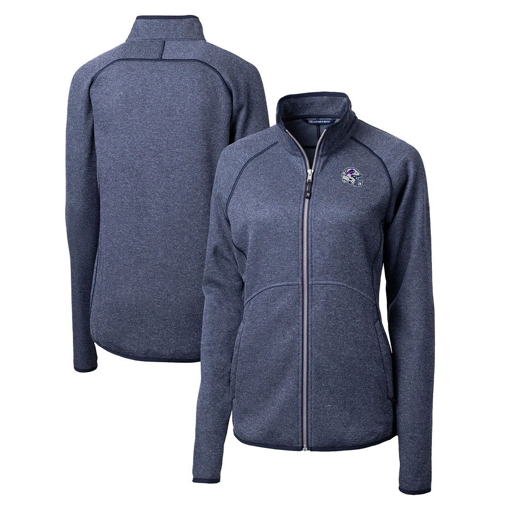 Women's Cutter & Buck Navy Buffalo Bills Helmet Logo Mainsail Sweater-Knit Full-Zip Jacket
