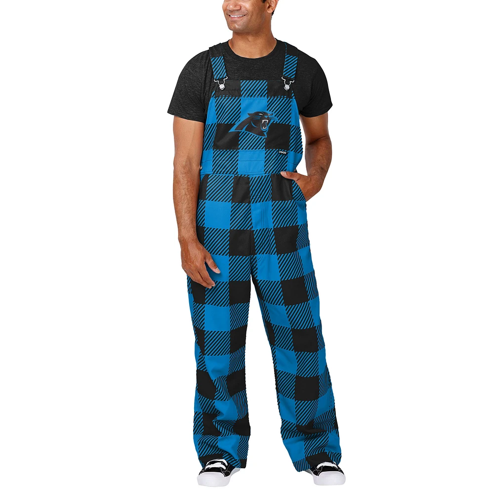 Men's FOCO Blue Carolina Panthers Big Logo Plaid Overalls