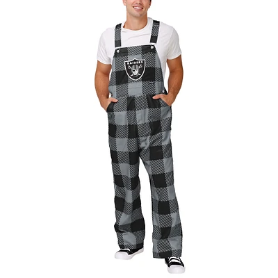 Men's FOCO Black Las Vegas Raiders Big Logo Plaid Overalls