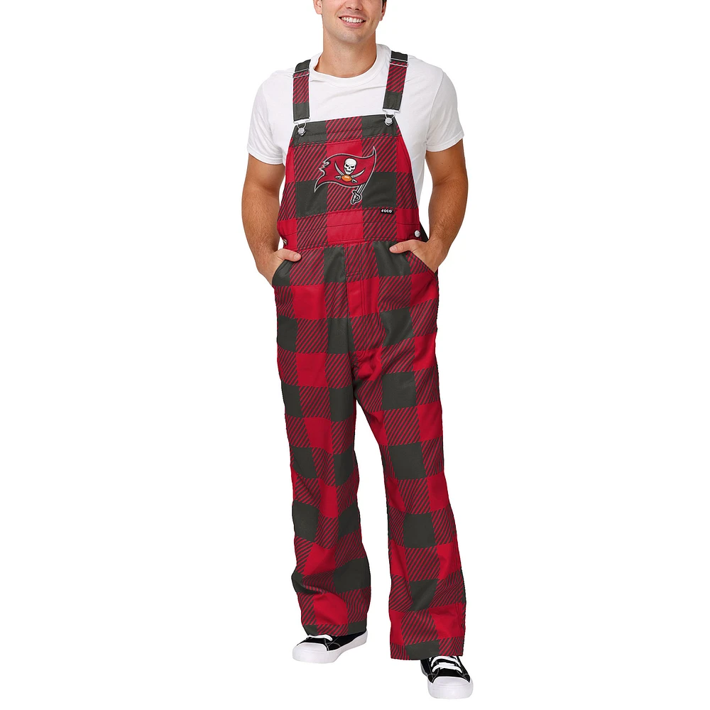 Men's FOCO Red Tampa Bay Buccaneers Big Logo Plaid Overalls